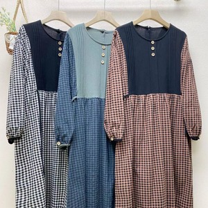 レトロチェック柄 ルーズカジュアルワンピース Y 10484