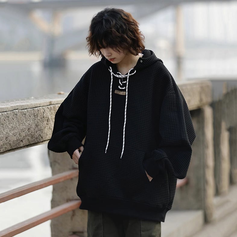 その他ブランド / ANTI PULL TAB/パーカー/コットン/BLK/プリント AFISHSTAYワッフル生地レースアップパーカー | mblueshop
