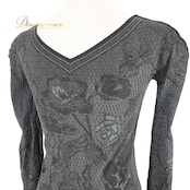 バレエ 衣装 ノーソーイングニット ブラック系 リバーシブル 黒 緑 社交ダンス 花柄 花 練習 レッスン 伸縮 ストレッチ 上品 かわいい 落ち着いた色 フラワー 長袖 ノーソーイング