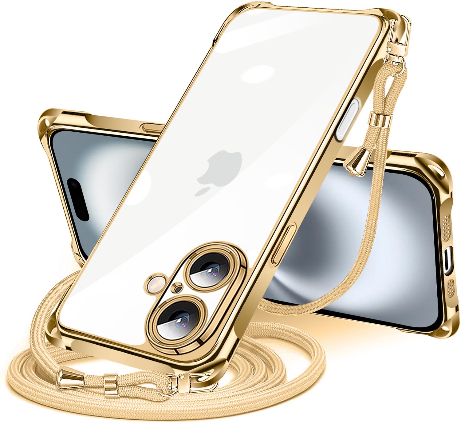 NISIILNG iPhone 16 用 ケース クリア ショルダー あいふぉん16 ケース 紐付き 縦/横 2WAY 耐衝撃