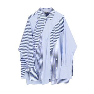 BLUE STRIPE STITCH DESIGN LONG SLEEVES SHIRT 1color M-7713