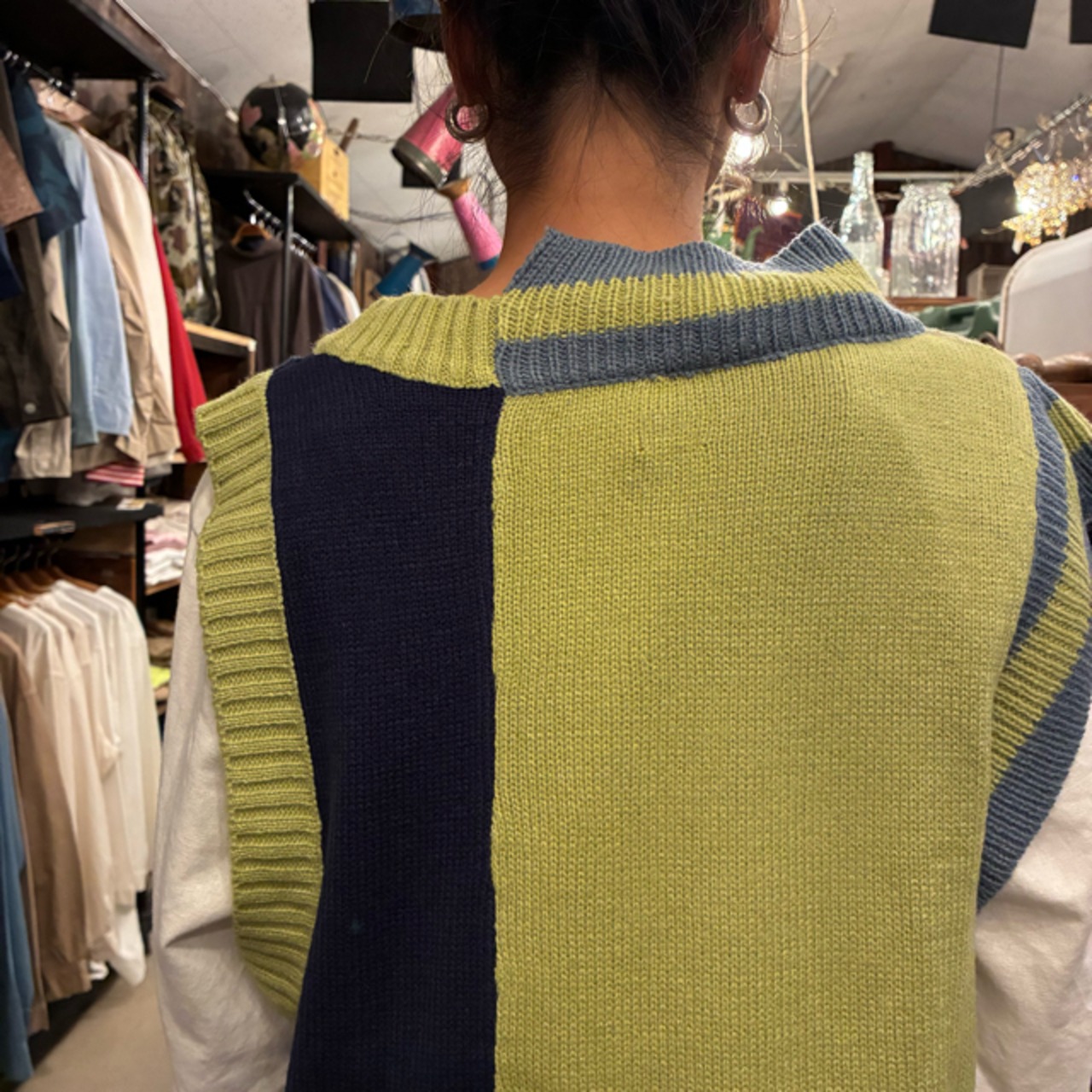 TOPANGA Lady's  Portrait  irregular knit vest　ポートレートイレギュラーニットベスト　グリーン　ゴッホ　羽織　アウター