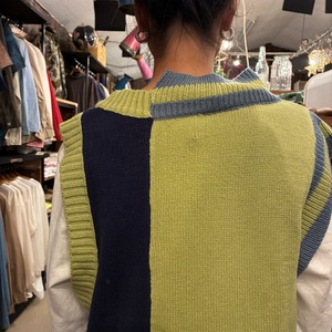 TOPANGA Lady's  Portrait  irregular knit vest　ポートレートイレギュラーニットベスト　グリーン　ゴッホ　羽織　アウター