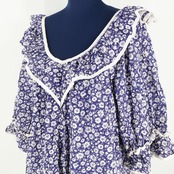 【ハワイ製 フラダンス衣装】ネイビー T&L MUUMUU FACTORY ワンピース ドレス 花柄 白 紺 華やか 七分袖 ハワイアン かわいい