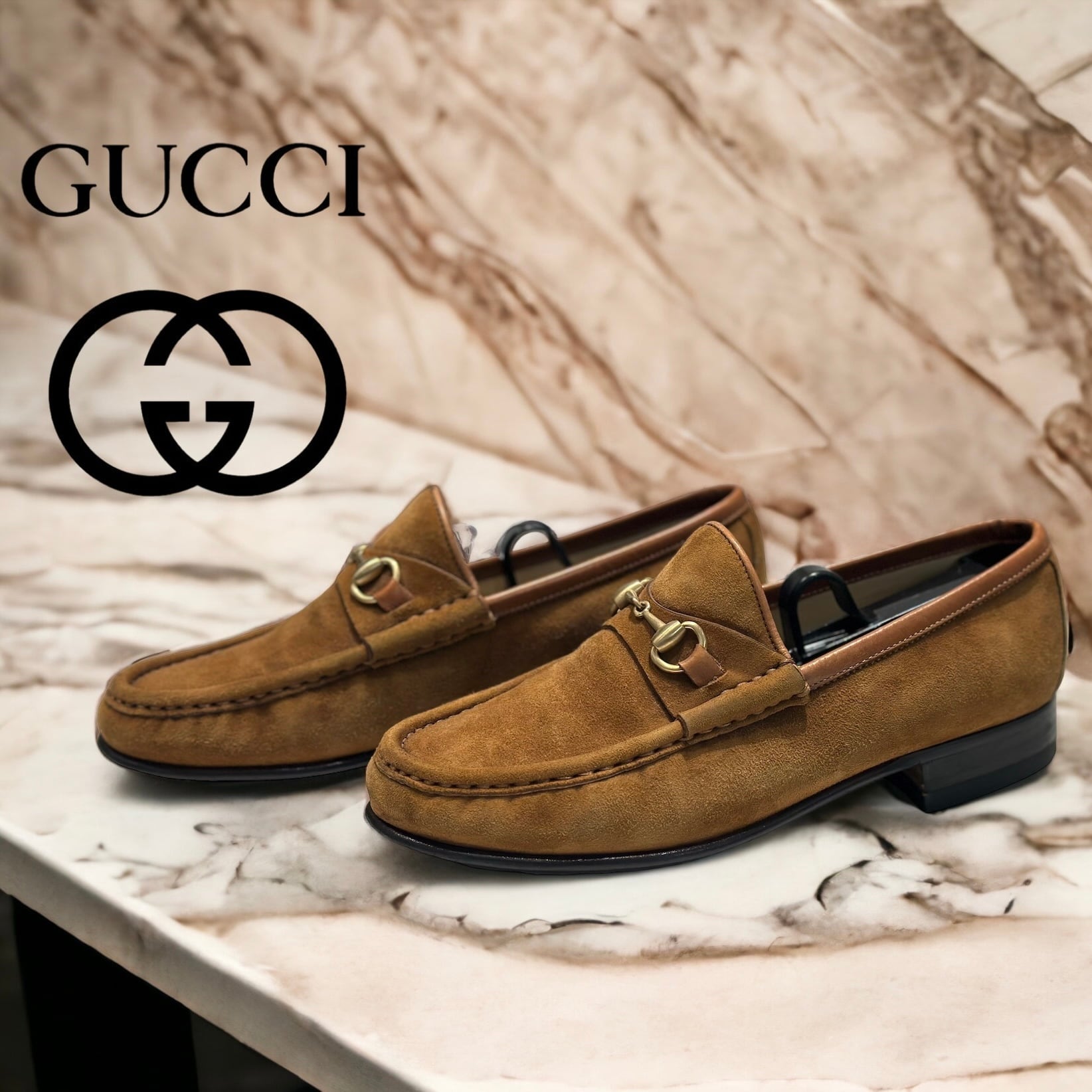 GUCCI グッチ スエード ホースビット ローファー シューズ ブラウン-