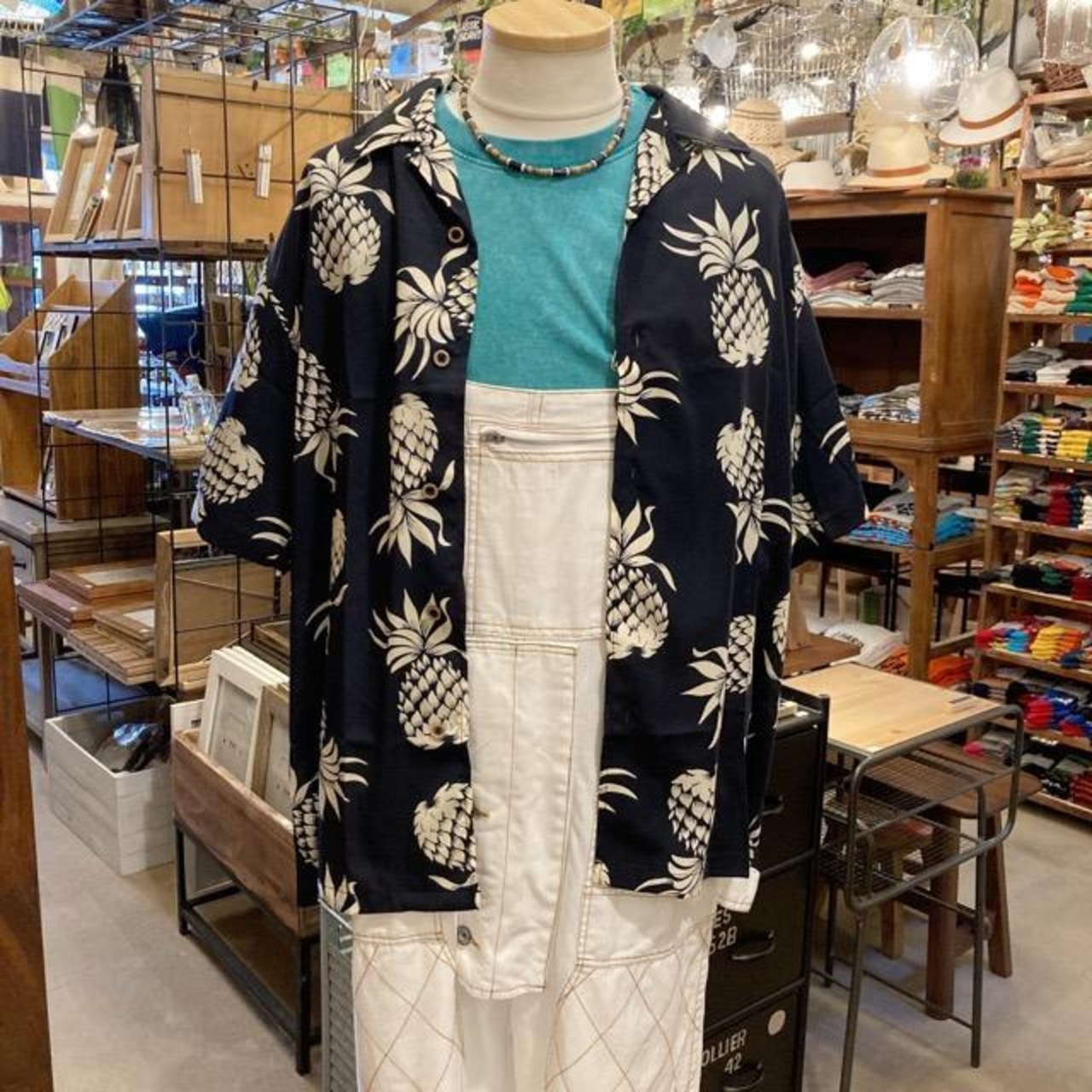 TOPANGA Men's 　パイナップル開襟シャツ　ブラック