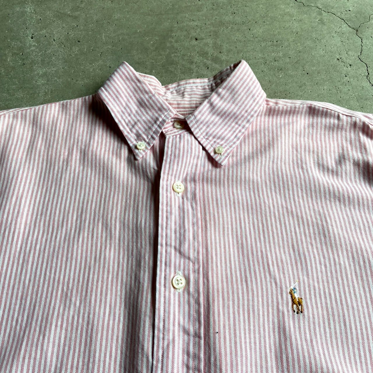 〜90s　vintage　USA製　細ストライプ柄　BDシャツ　ピンク×ホワイト