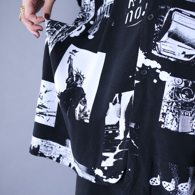 "black×white" photo graphic pattern XXXL over silhouette h/s shirt