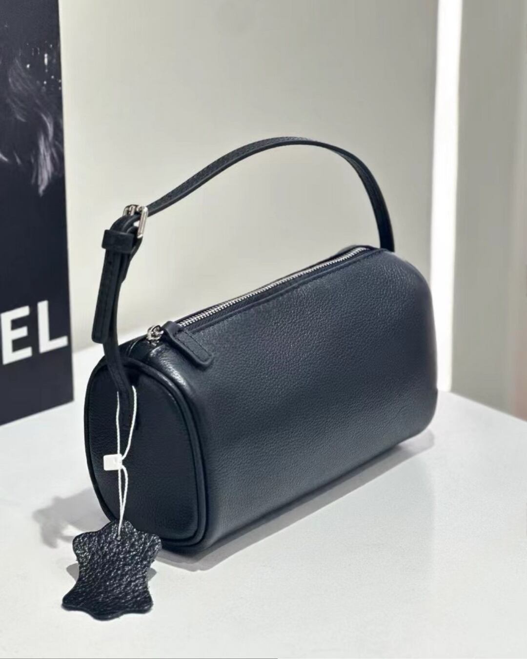 ミニスクエアトートクロスレザーバッグ