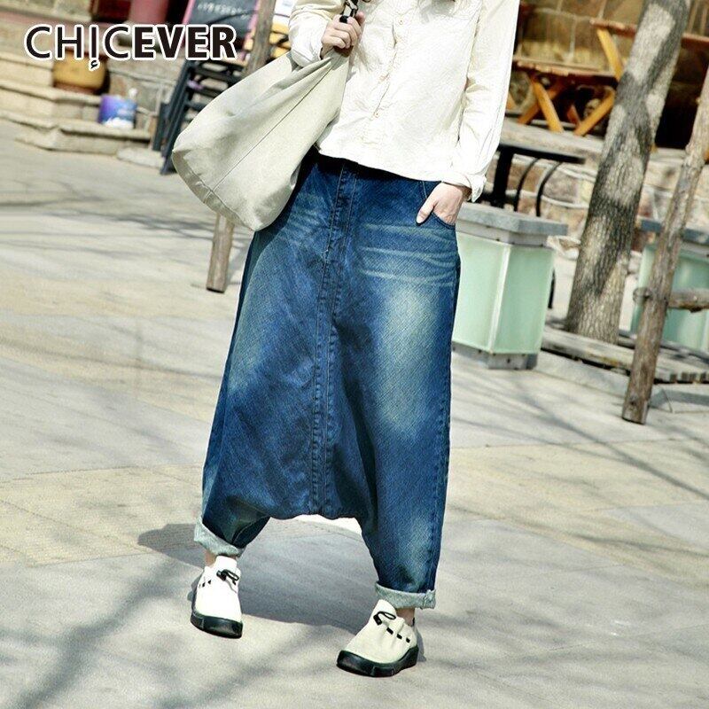 CHICEVER春ヒップホップブルーレディースジーンズボタンポケットスクラッチウォッシュドヴィンテージルーズ2020レディースハーレムパンツ スプリング 春物 ビンテージ 6base526102255682