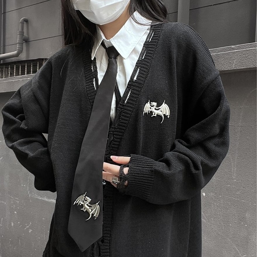 Miubオリジナル 長袖 ニット ダメージ加工 メタルギア ドラゴン 闇