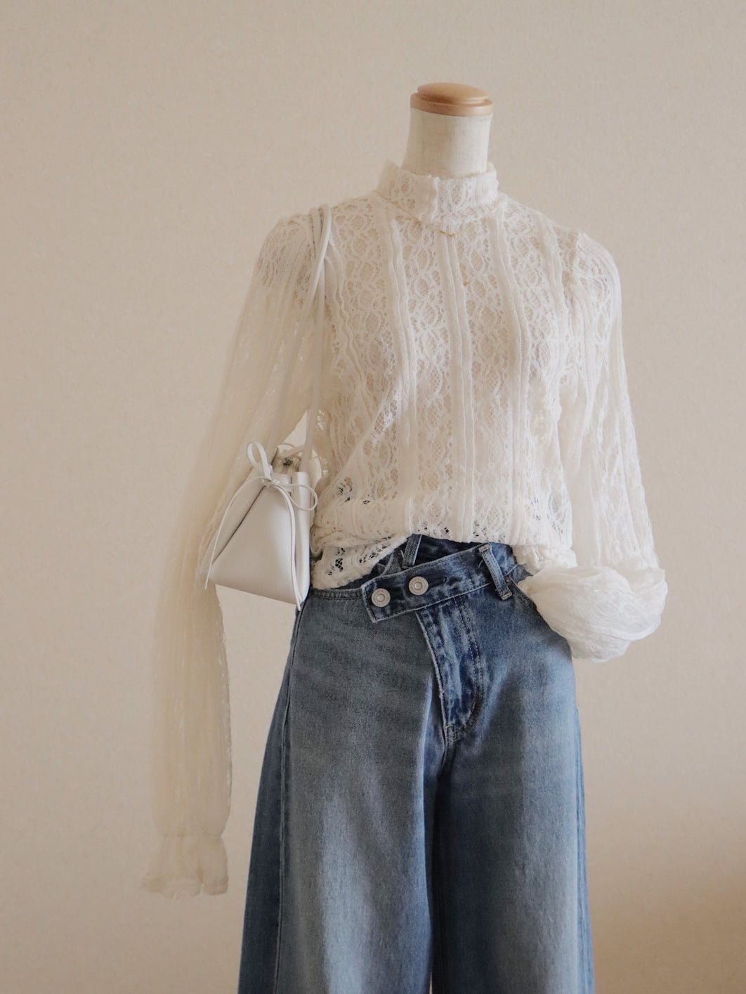 ●90-00s lace stretch jersey long sleeve top