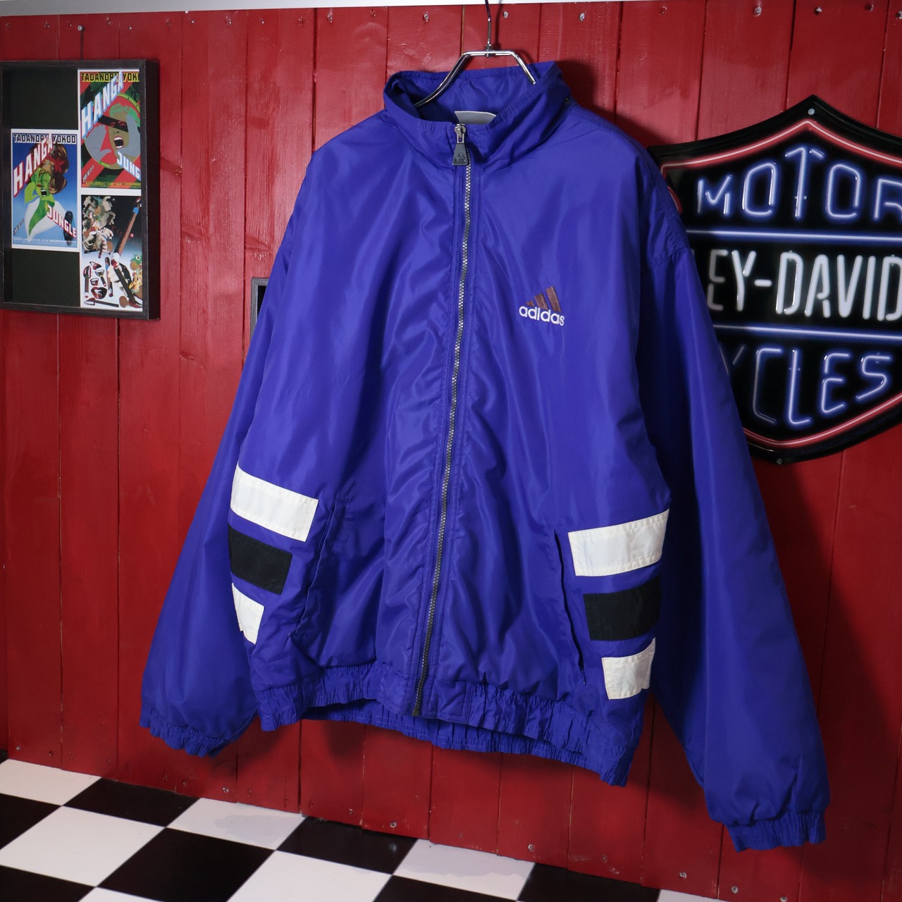 90s adidas 中綿ナイロンジャケット　紫　パフォーマンスロゴ　刺繍　M