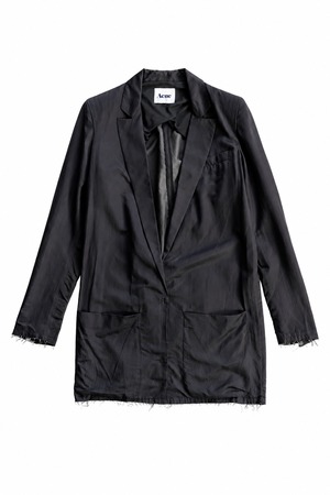 20s Acne｜Silk Blend Raw Edge Tailored Jacket / BLACK｜アクネ シルク混 ロングテーラードジャケット