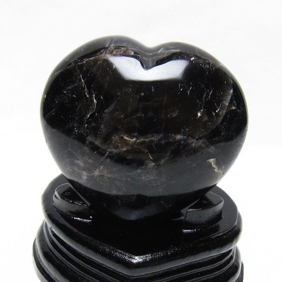 モリオン 置物 黒水晶 ハート 台座付属 一点物 155-1091