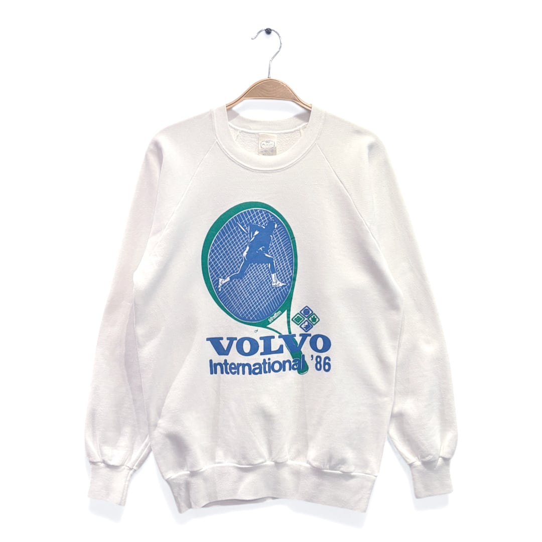 80s VOLVO USA製 ヴィンテージ スウェット ホワイト テニス ボルボインターナショナル '86 サイズM 古着 CF1023