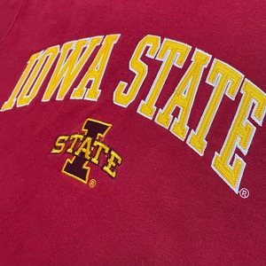 【GENUINE STUFF】カレッジ IOWA STATE アイオワ州立大学 刺繍ロゴ アーチロゴ パーカー スウェット フーディー hoodie M バーガンディ us古着