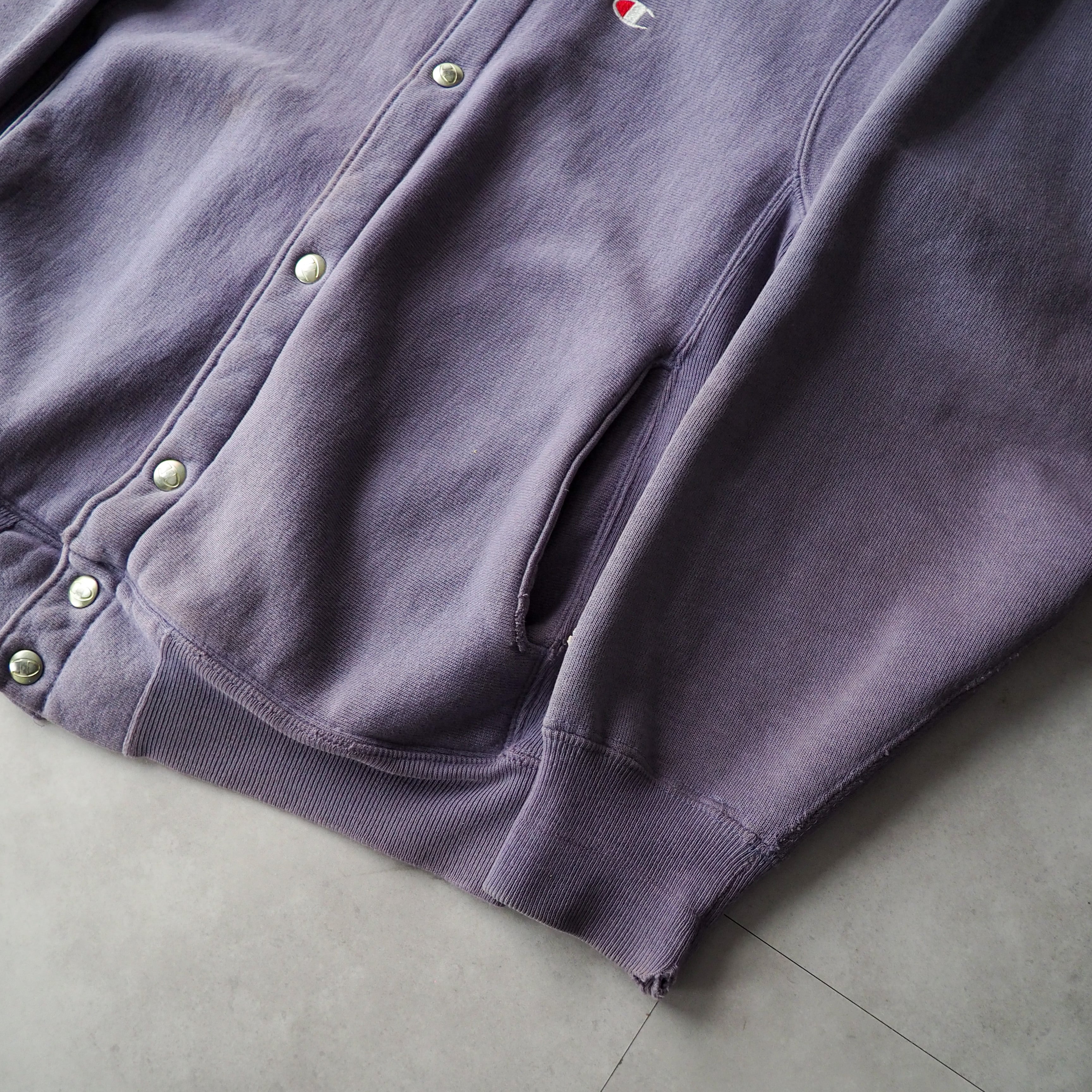 90s “reverse weave” purple faded snap button sweat cardigan made in USA  size M チャンピオン champion リバースウィーブ パープルフェード 紫 スナップボタン usa製 スウェットカーディガン R/W |  anti ...