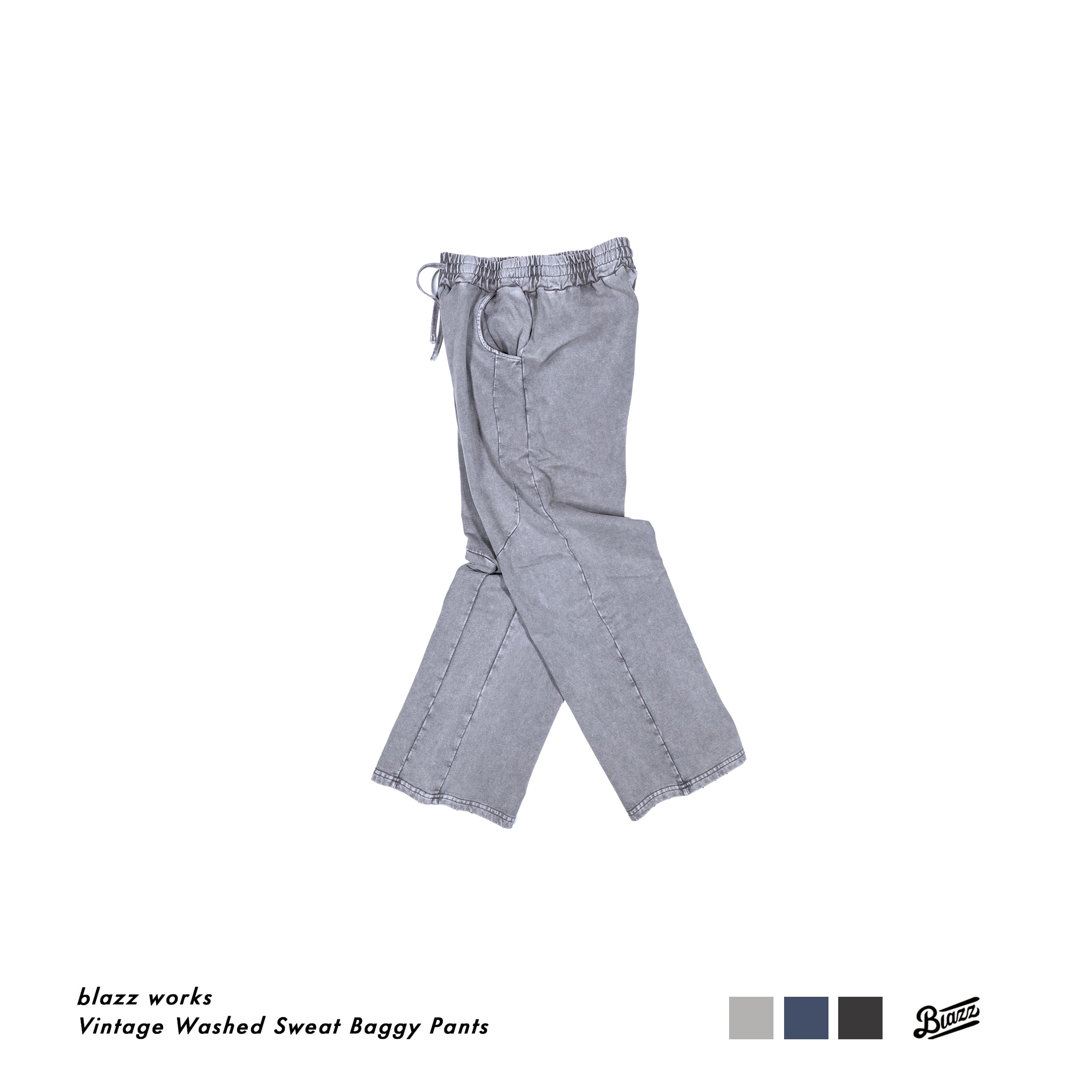 Vintage Washed Sweat Baggy Pants [Ash] | blazz works
