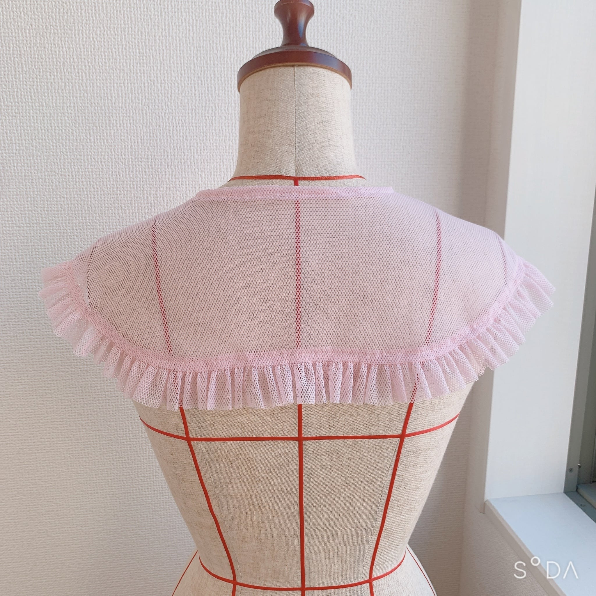 レディース 羊毛フェルト パステルカラー つけえり レトロ ハンドメイド パステルカラーメッシュつけえり（ラウンド／パステルピンク） | つけ