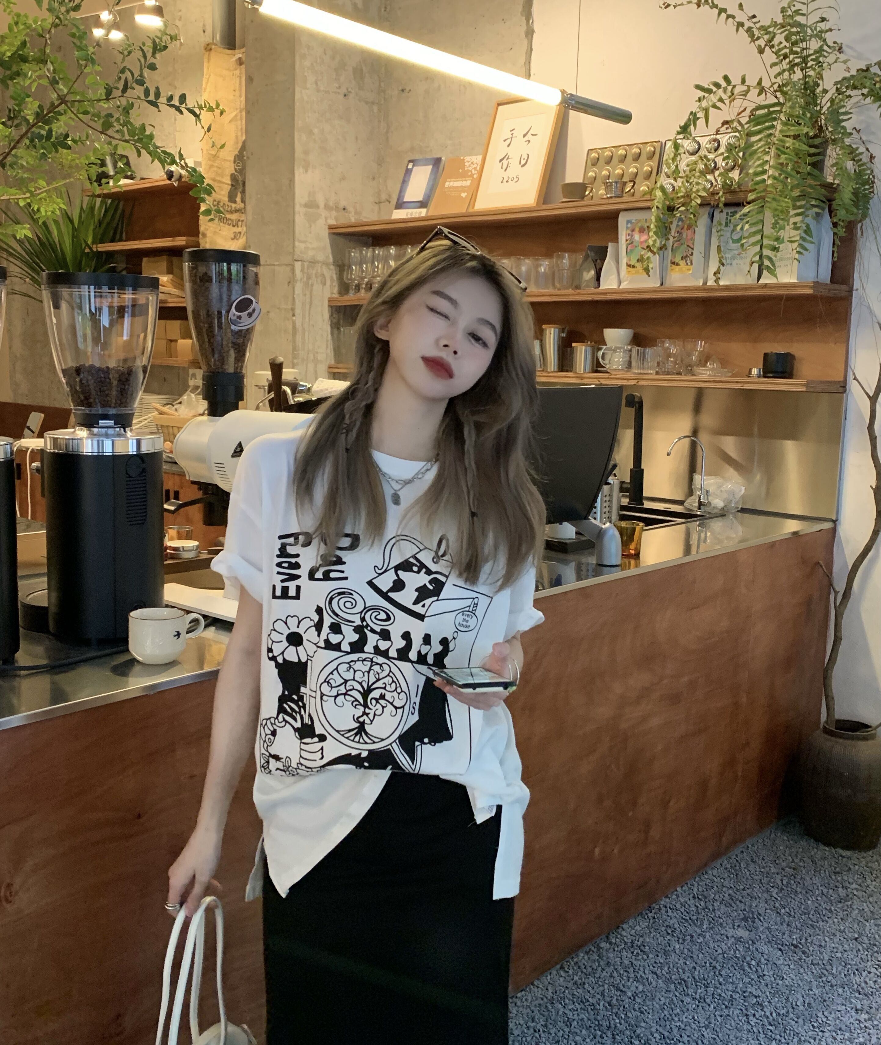 ホワイトプリント柄ルーズTシャツ サマー 夏物 モンロー52416717006