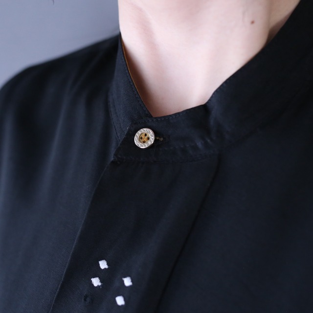 "刺繍" art  design fry-front band-collar minimal mode shirt