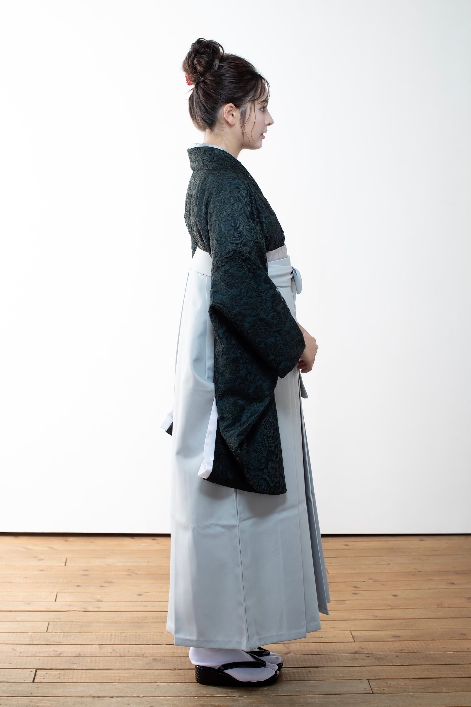 Kimono Sienne 卒業式袴3点セット 総レース二尺袖 ダークグリーン