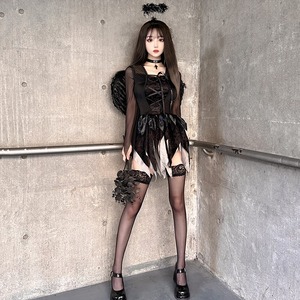 【5点セット】 セクシー コスプレ ハロウィン ブラックエンジェル&デビル風 ダークゴシック風 コスチューム 制服パーティー JC2-XJ1831