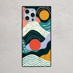 受注生産 iPhoneケース 太陽と波のナイトウェーブ抽象｜レトロウェーブ CURV037C