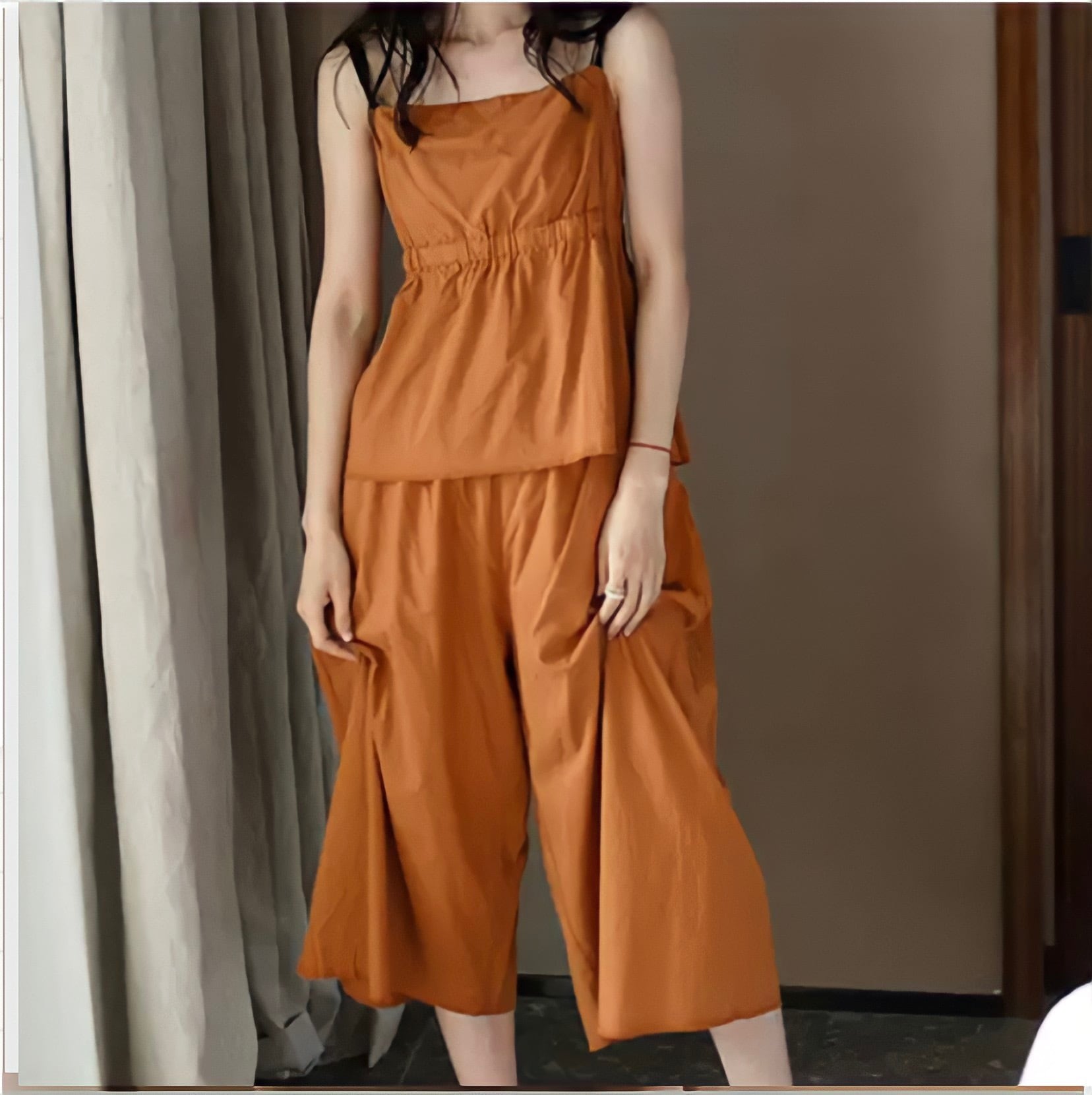 【M-XL】orange color camisole pants setup p604