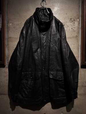 【Caka】High Neck Middle Length Vintage Leather Jacket