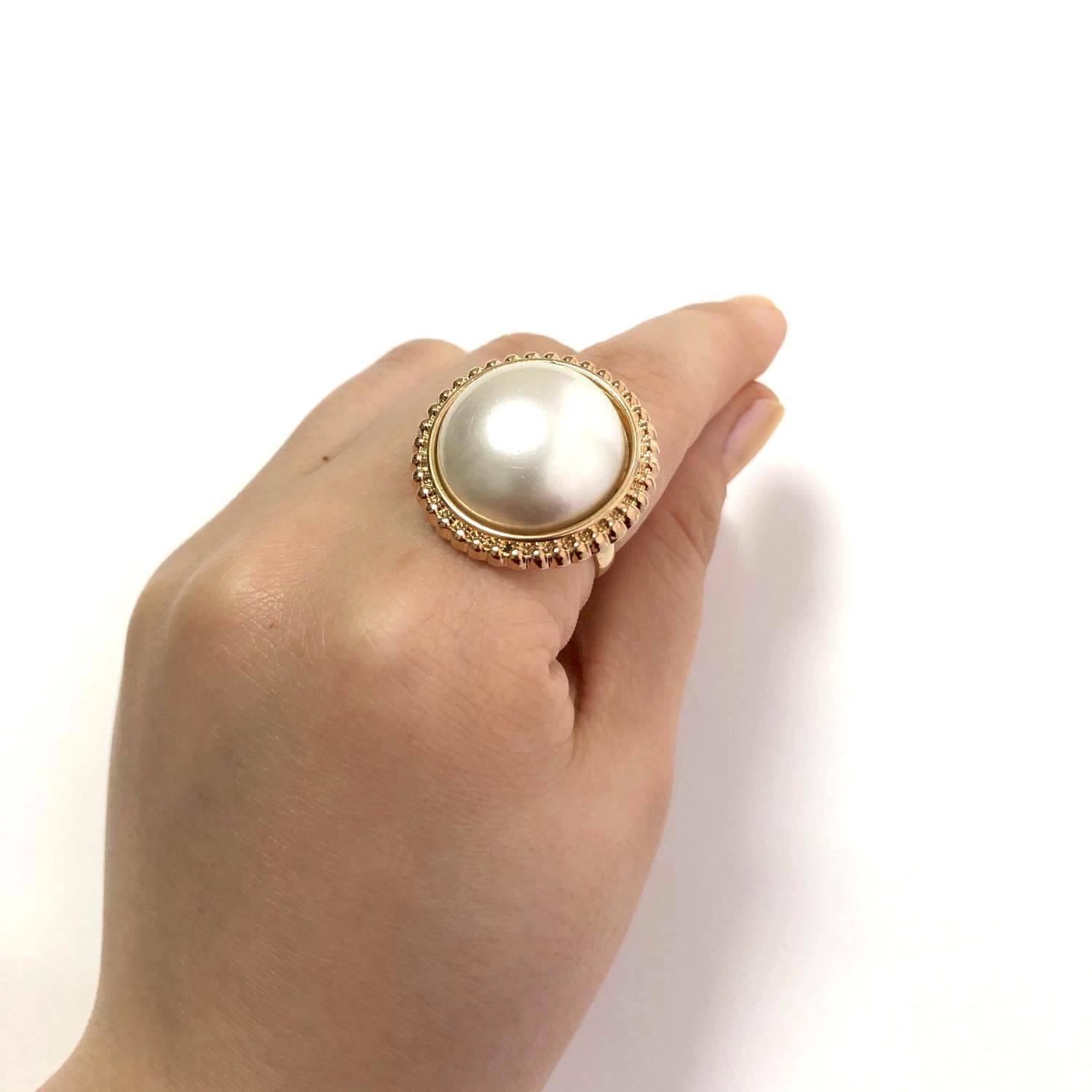 金枠パールボタンのリング | Dua-アクセサリーパーツショップ