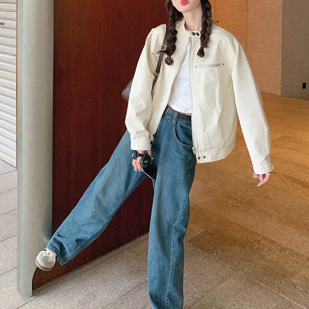 【送料無料】 ジャケット ブルゾン レディース 春秋 韓国 ライトアウター 大人 きれいめ シンプル カジュアル ライトアウター スタンドカラー ナチュラル ゆったり 体型カバー 大人可愛い 大人女子