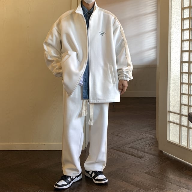 予約販売】メンズ セットアップ 無地 シンプル ジャージ ライン 2本線