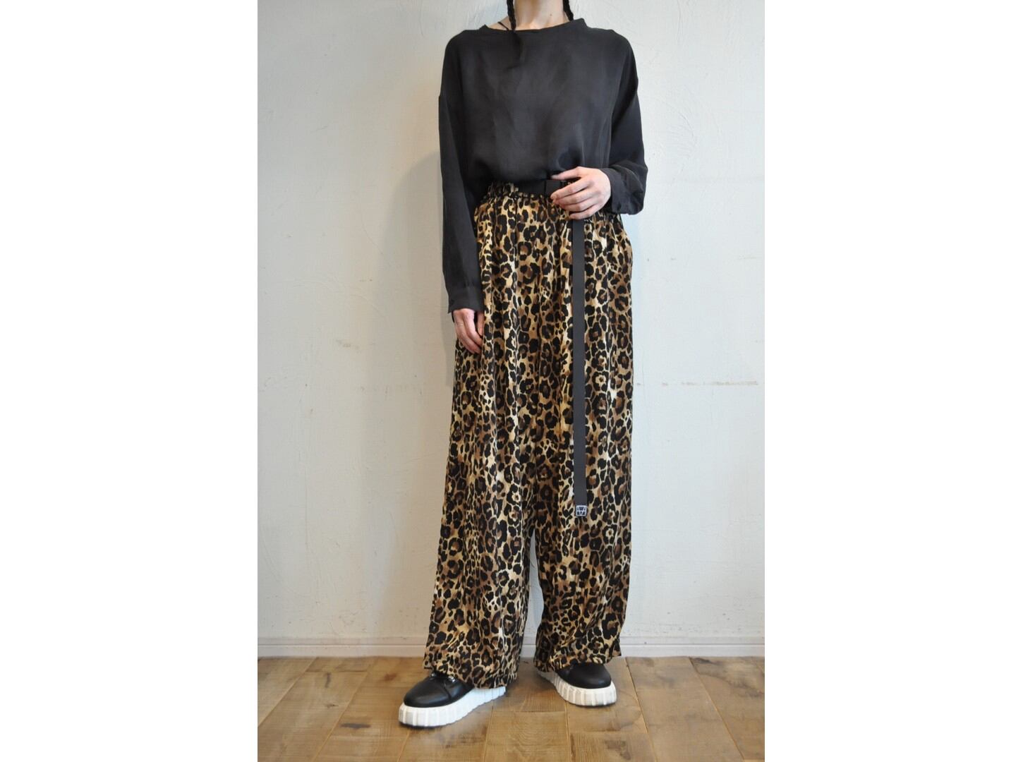 エムゴーサン M53 ショベル ベルテッドパンツ スラックス M ブラック 黒 M53.】belted leopard pants /【エムゴーサン】ベルテッドレオパード