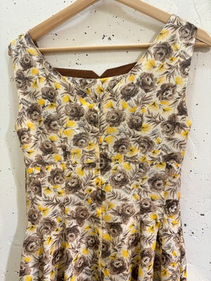 40's 50’s brown × yellow rose ribbon dress