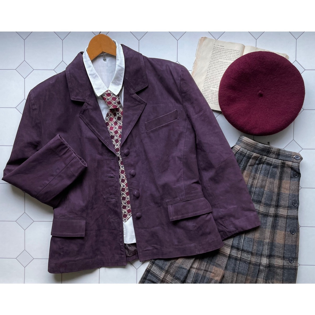 dark purple leather tailored jacket 〈レトロ古着 ダークパープル 