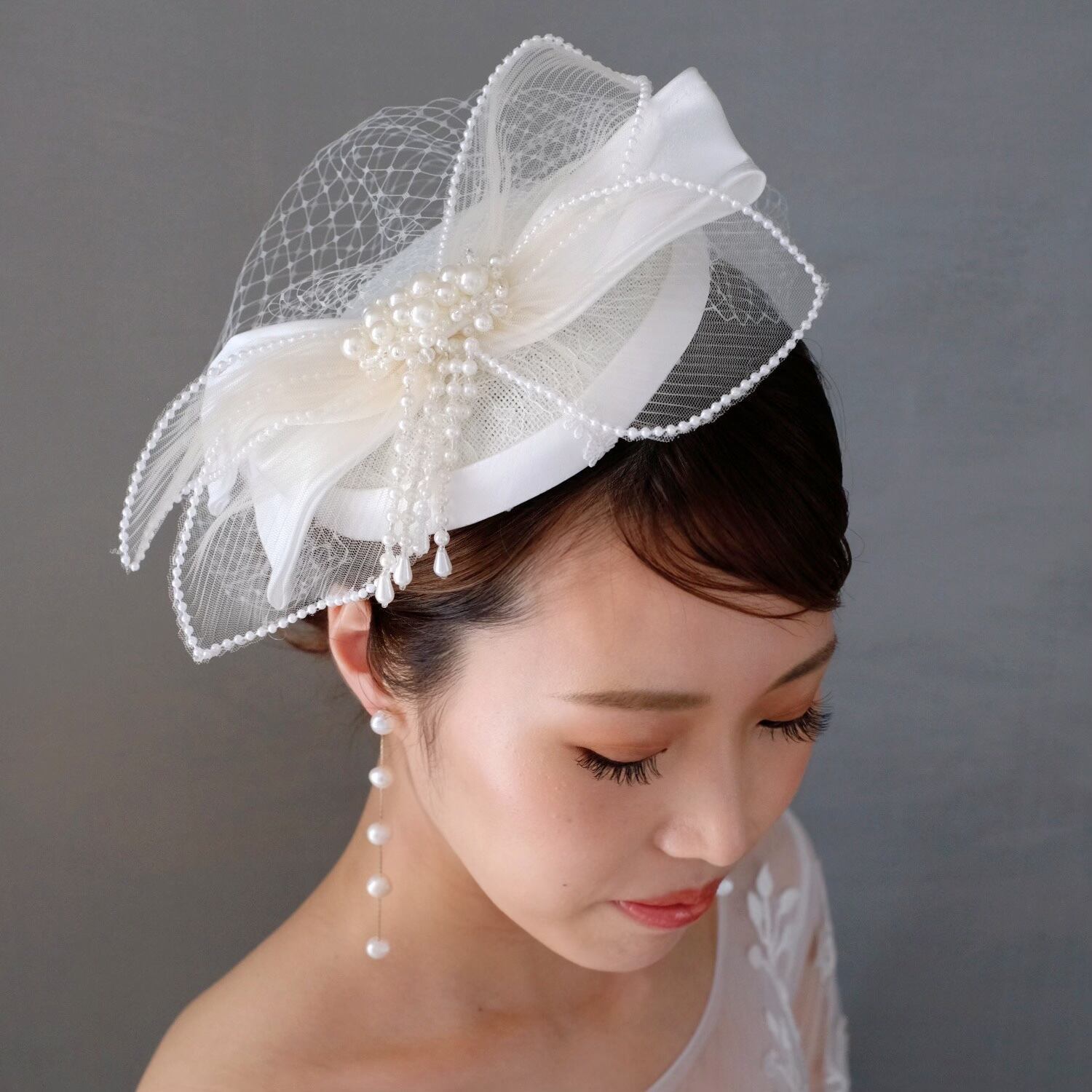 H-175 ウェディング アクセサリー【トークハット リボン＆パール