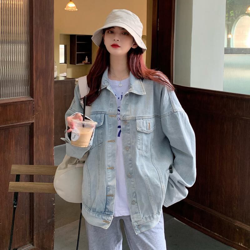 カウボーイフライドストリートジャケットレディース2020年初秋ワイルドミドル丈ライトカラートップスの新しいルーズオーバーサイズバージョン クレセントシティ82332910412