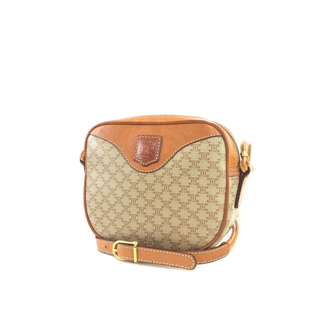 CELINE セリーヌ マカダム ブラゾン型押し ミニバッグ ショルダーバッグ ベージュ×ブラウン vintage ヴィンテージ オールドセリーヌ 453zb4
