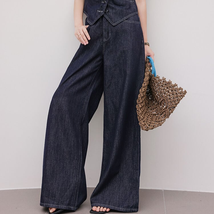 ワイド フルレングス ボタンフロント デニムパンツ 1col H10856