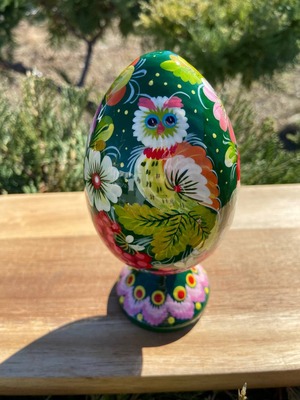 ペトリキウカ塗り　木製プィサンカ・スタンド一体型（イースター・エッグ）14cm（ホメンコ作）