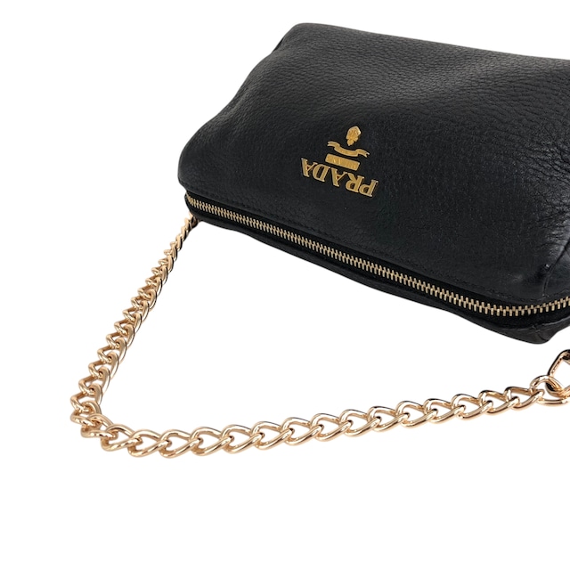 PRADA プラダ ショルダーバッグ ブラック ロゴ レザー チェーンショルダー vintage ヴィンテージ オールド ckmyc2