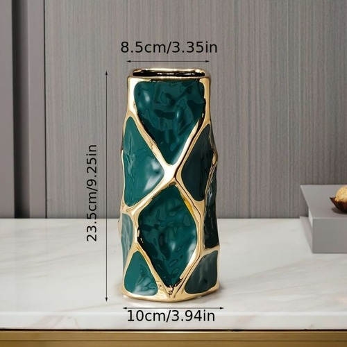 セラミック 花瓶 白 緑 1個 幾何学模様 エリアラグ 水耕栽培 ドライフラワー