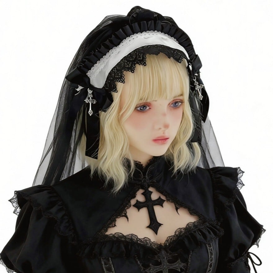 ゴスロリ|修道女ベール付きレースヘアドレス(3カラー)撮影会・コスプレ向け