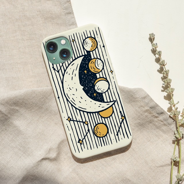 受注生産 iPhoneケース 月相と縦ラインのクラシック星図｜星図風 STAR051A