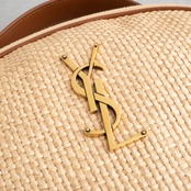 サンローラン カメラバッグ ベージュ ラフィア ブラウン レザー