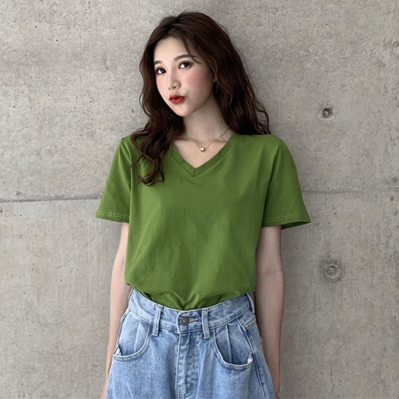 スタイルマルチカラールーズ薄手ラウンドネックVネックTシャツ Oネック YY-ファッション73601795656