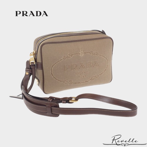 【PRADA】プラダ ロゴ ジャガード ショルダー 1BH089_UCW_F0B16 ショルダーバッグ キャンバス レザー ベージュ ブラウン ゴールド金具 レディース【バッグ】