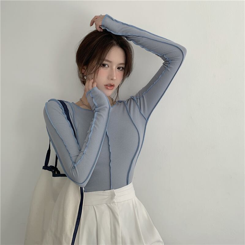 insスーパーファイヤーデザインセンスタイトフィットニッチ長袖ボトミングシャツトップス女性2020秋新作スリムTシャツ ブラックストロベリース21495973990